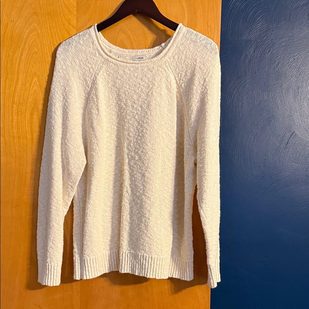 L.L. Bean Cream Textured Crew Neck Sweater